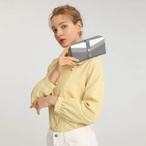LP2215 - Miss Lulu Mixed Colour Women's Leather Look Clutch Purse - Grey by All Mart Bristol Ltd