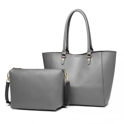 LH6895 - Miss Lulu Textured Leather Look 2 Piece Tote and Shoulder Bag Set - Grey by All Mart Bristol Ltd