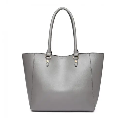 LH6895 - Miss Lulu Textured Leather Look 2 Piece Tote and Shoulder Bag Set - Grey by All Mart Bristol Ltd