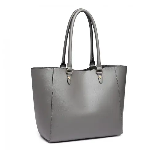 LH6895 - Miss Lulu Textured Leather Look 2 Piece Tote and Shoulder Bag Set - Grey by All Mart Bristol Ltd