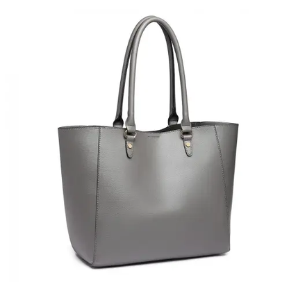 LH6895 - Miss Lulu Textured Leather Look 2 Piece Tote and Shoulder Bag Set - Grey by All Mart Bristol Ltd