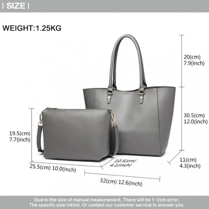 LH6895 - Miss Lulu Textured Leather Look 2 Piece Tote and Shoulder Bag Set - Grey by All Mart Bristol Ltd