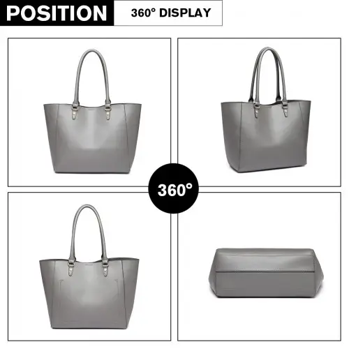 LH6895 - Miss Lulu Textured Leather Look 2 Piece Tote and Shoulder Bag Set - Grey by All Mart Bristol Ltd