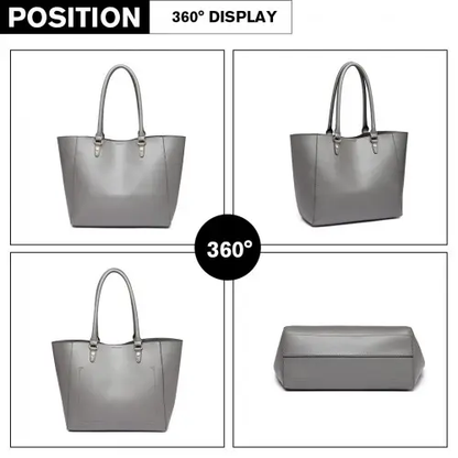 LH6895 - Miss Lulu Textured Leather Look 2 Piece Tote and Shoulder Bag Set - Grey by All Mart Bristol Ltd