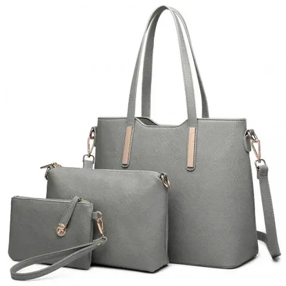 LT6648 - Miss Lulu Three Piece Tote Shoulder Bag And Clutch - Dark Grey by All Mart Bristol Ltd