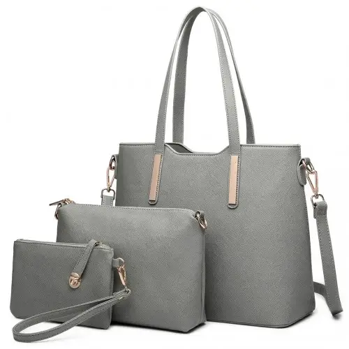 LT6648 - Miss Lulu Three Piece Tote Shoulder Bag And Clutch - Dark Grey by All Mart Bristol Ltd