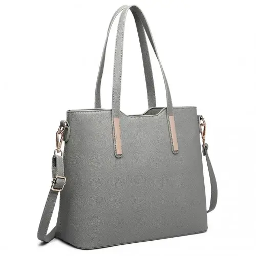 LT6648 - Miss Lulu Three Piece Tote Shoulder Bag And Clutch - Dark Grey by All Mart Bristol Ltd