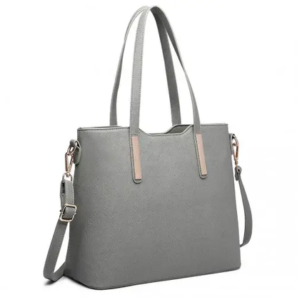 LT6648 - Miss Lulu Three Piece Tote Shoulder Bag And Clutch - Dark Grey by All Mart Bristol Ltd
