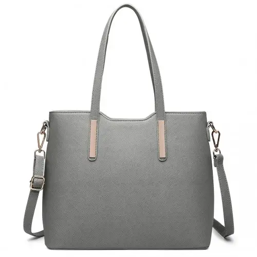 LT6648 - Miss Lulu Three Piece Tote Shoulder Bag And Clutch - Dark Grey by All Mart Bristol Ltd
