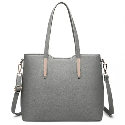 LT6648 - Miss Lulu Three Piece Tote Shoulder Bag And Clutch - Dark Grey by All Mart Bristol Ltd