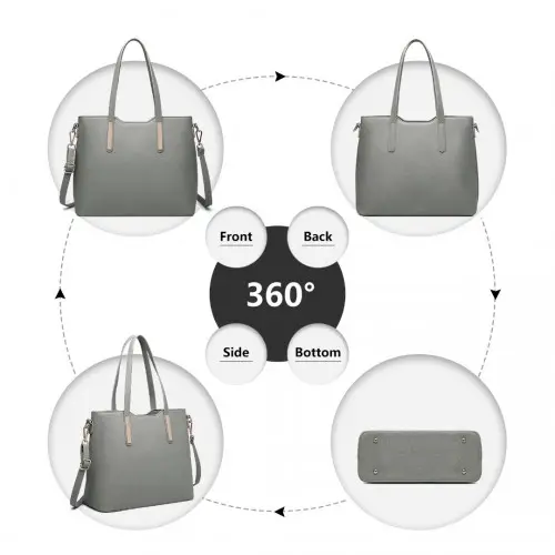 LT6648 - Miss Lulu Three Piece Tote Shoulder Bag And Clutch - Dark Grey by All Mart Bristol Ltd