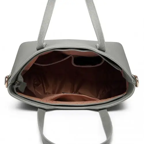 LT6648 - Miss Lulu Three Piece Tote Shoulder Bag And Clutch - Dark Grey by All Mart Bristol Ltd