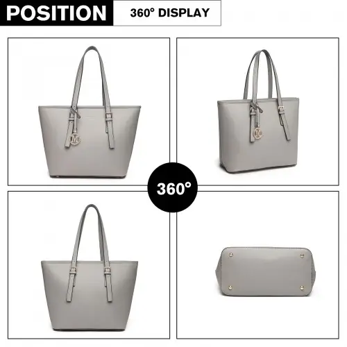 LT2054 - Miss Lulu Minimalist Tote Handbag Structured - Grey by All Mart Bristol Ltd