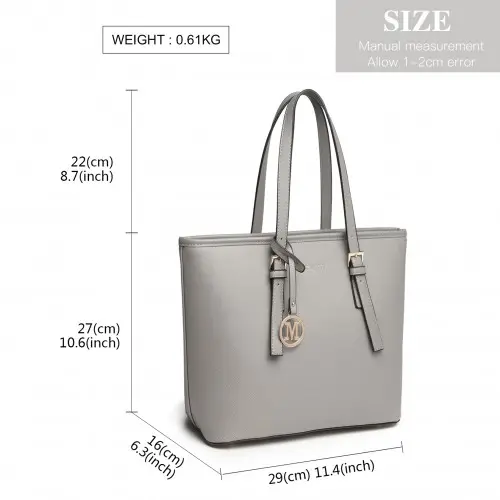 LT2054 - Miss Lulu Minimalist Tote Handbag Structured - Grey by All Mart Bristol Ltd