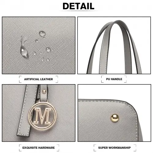 LT2054 - Miss Lulu Minimalist Tote Handbag Structured - Grey by All Mart Bristol Ltd