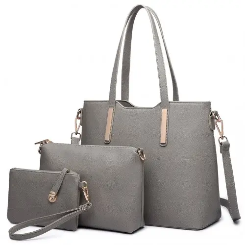 LT6648 - Miss Lulu Three Piece Tote Shoulder Bag And Clutch - Grey by All Mart Bristol Ltd