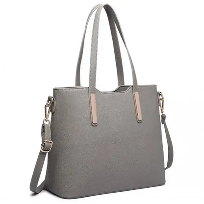 LT6648 - Miss Lulu Three Piece Tote Shoulder Bag And Clutch - Grey by All Mart Bristol Ltd