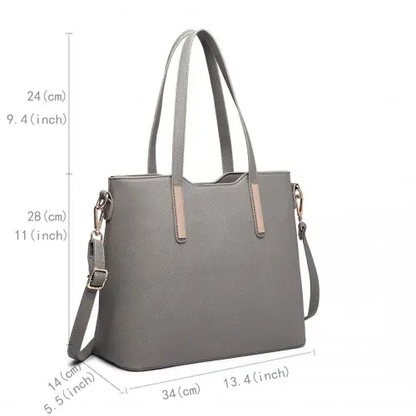 LT6648 - Miss Lulu Three Piece Tote Shoulder Bag And Clutch - Grey by All Mart Bristol Ltd