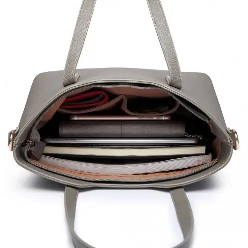 LT6648 - Miss Lulu Three Piece Tote Shoulder Bag And Clutch - Grey by All Mart Bristol Ltd