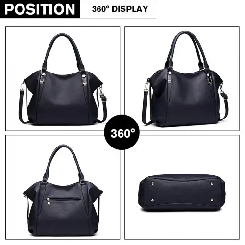 S1716 - Miss Lulu Soft Leather Elegant Simple Shoulder Bag - Navy by All Mart Bristol Ltd