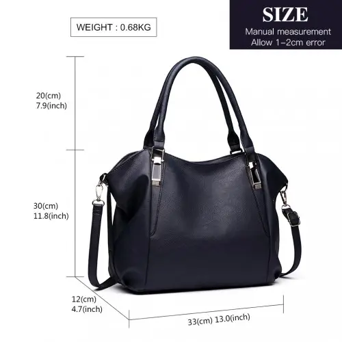 S1716 - Miss Lulu Soft Leather Elegant Simple Shoulder Bag - Navy by All Mart Bristol Ltd