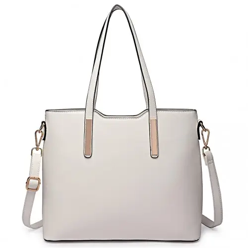 LT6648 - Miss Lulu Three Piece Tote Shoulder Bag And Clutch - White by All Mart Bristol Ltd