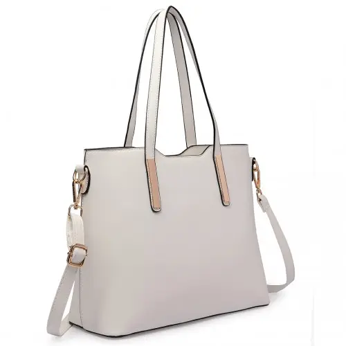 LT6648 - Miss Lulu Three Piece Tote Shoulder Bag And Clutch - White by All Mart Bristol Ltd