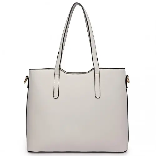 LT6648 - Miss Lulu Three Piece Tote Shoulder Bag And Clutch - White by All Mart Bristol Ltd