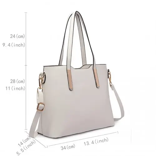 LT6648 - Miss Lulu Three Piece Tote Shoulder Bag And Clutch - White by All Mart Bristol Ltd