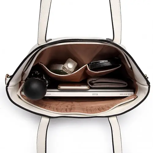 LT6648 - Miss Lulu Three Piece Tote Shoulder Bag And Clutch - White by All Mart Bristol Ltd
