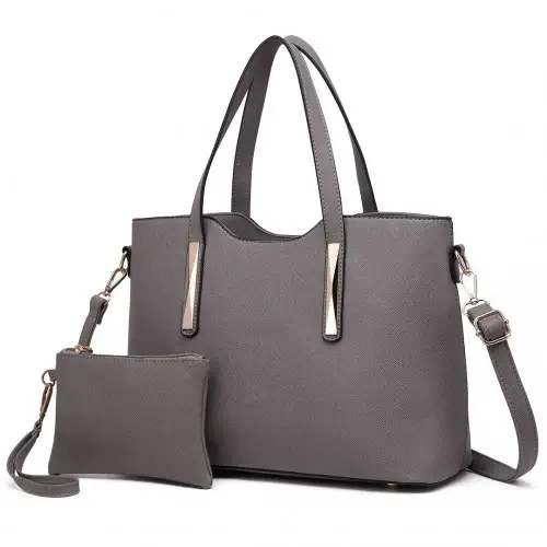 S1719 - Miss Lulu Pu Leather Handbag & Purse - Grey by All Mart Bristol Ltd