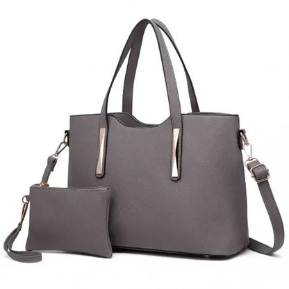 S1719 - Miss Lulu Pu Leather Handbag & Purse - Grey by All Mart Bristol Ltd