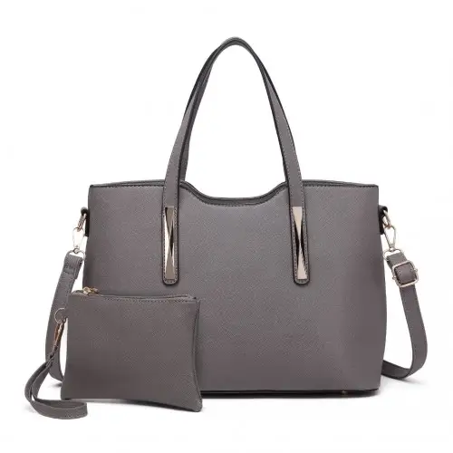 S1719 - Miss Lulu Pu Leather Handbag & Purse - Grey by All Mart Bristol Ltd