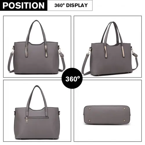 S1719 - Miss Lulu Pu Leather Handbag & Purse - Grey by All Mart Bristol Ltd