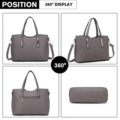 S1719 - Miss Lulu Pu Leather Handbag & Purse - Grey by All Mart Bristol Ltd