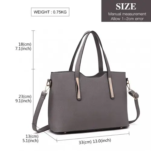 S1719 - Miss Lulu Pu Leather Handbag & Purse - Grey by All Mart Bristol Ltd