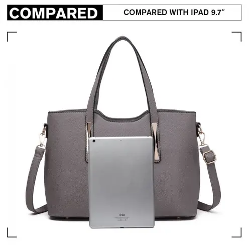 S1719 - Miss Lulu Pu Leather Handbag & Purse - Grey by All Mart Bristol Ltd