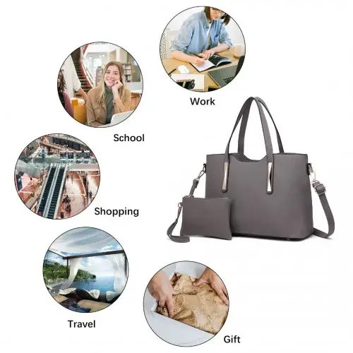 S1719 - Miss Lulu Pu Leather Handbag & Purse - Grey by All Mart Bristol Ltd