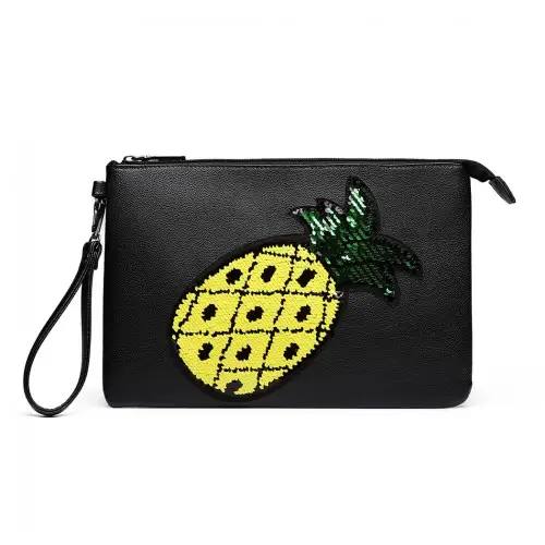 LT6822P-MISS LULU MISS LULU PU LEATHER SEQUIN PINEAPPLE CLUTCH BAG BLACK by All Mart Bristol Ltd