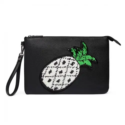 LT6822P-MISS LULU MISS LULU PU LEATHER SEQUIN PINEAPPLE CLUTCH BAG BLACK by All Mart Bristol Ltd