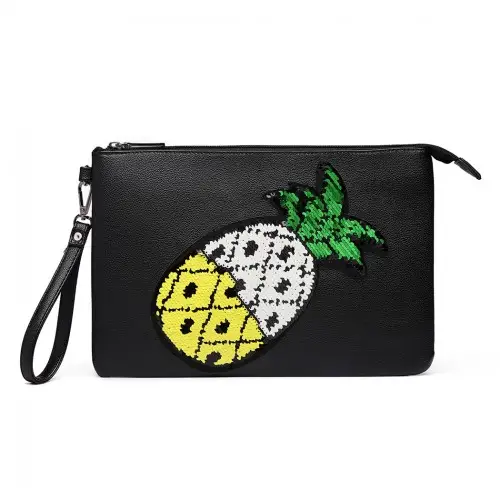 LT6822P-MISS LULU MISS LULU PU LEATHER SEQUIN PINEAPPLE CLUTCH BAG BLACK by All Mart Bristol Ltd