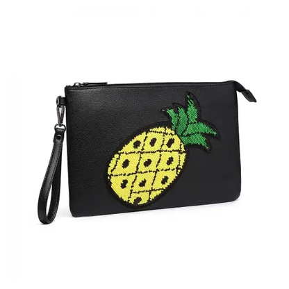 LT6822P-MISS LULU MISS LULU PU LEATHER SEQUIN PINEAPPLE CLUTCH BAG BLACK by All Mart Bristol Ltd