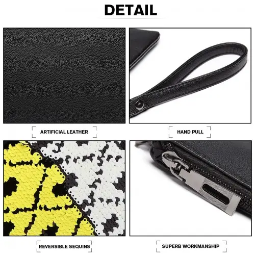 LT6822P-MISS LULU MISS LULU PU LEATHER SEQUIN PINEAPPLE CLUTCH BAG BLACK by All Mart Bristol Ltd