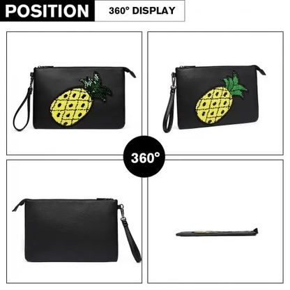 LT6822P-MISS LULU MISS LULU PU LEATHER SEQUIN PINEAPPLE CLUTCH BAG BLACK by All Mart Bristol Ltd