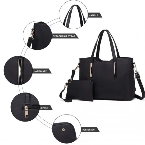 S1719 - Miss Lulu PU Leather Handbag & Purse - Black by All Mart Bristol Ltd