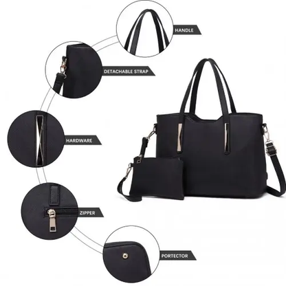 S1719 - Miss Lulu PU Leather Handbag & Purse - Black by All Mart Bristol Ltd