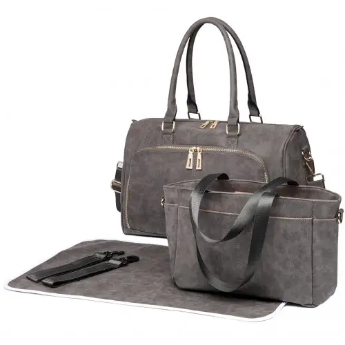LT6638 - Miss Lulu Leather Look Maternity Changing Shoulder Bag Grey by All Mart Bristol Ltd