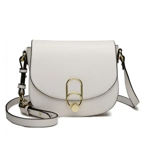 LZ1831 - MISS LULU CROSS BODY SADDLE BAG - WHITE by All Mart Bristol Ltd