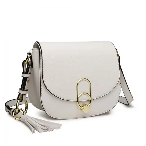 LZ1831 - MISS LULU CROSS BODY SADDLE BAG - WHITE by All Mart Bristol Ltd