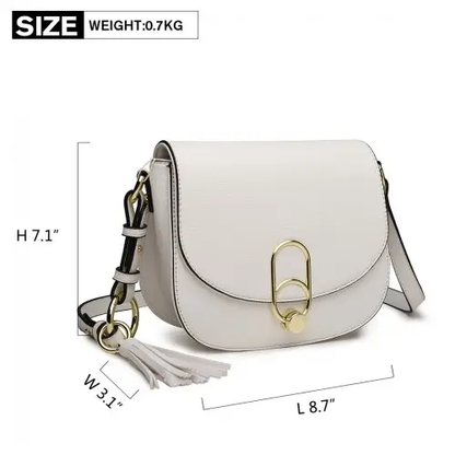 LZ1831 - MISS LULU CROSS BODY SADDLE BAG - WHITE by All Mart Bristol Ltd